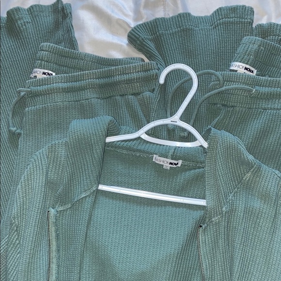 Fashionnova Teal Waffle Knit Lounge SET (3 pieces) - Picture 1 of 5